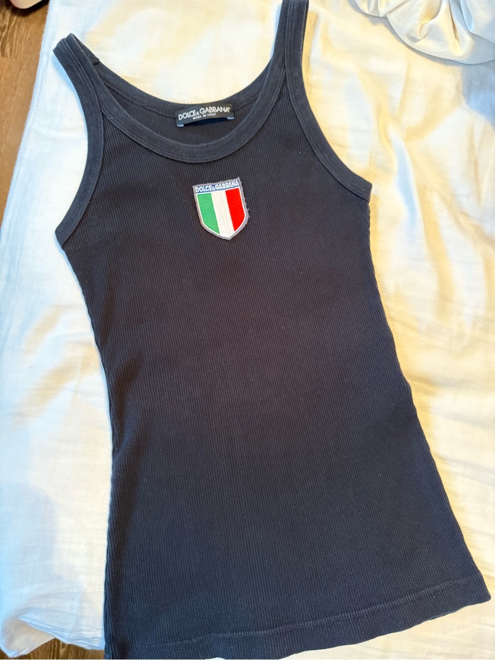 Dolce & Gabbana Black Ribbed Tank with Italian Shield Patch - Picture 6 of 7